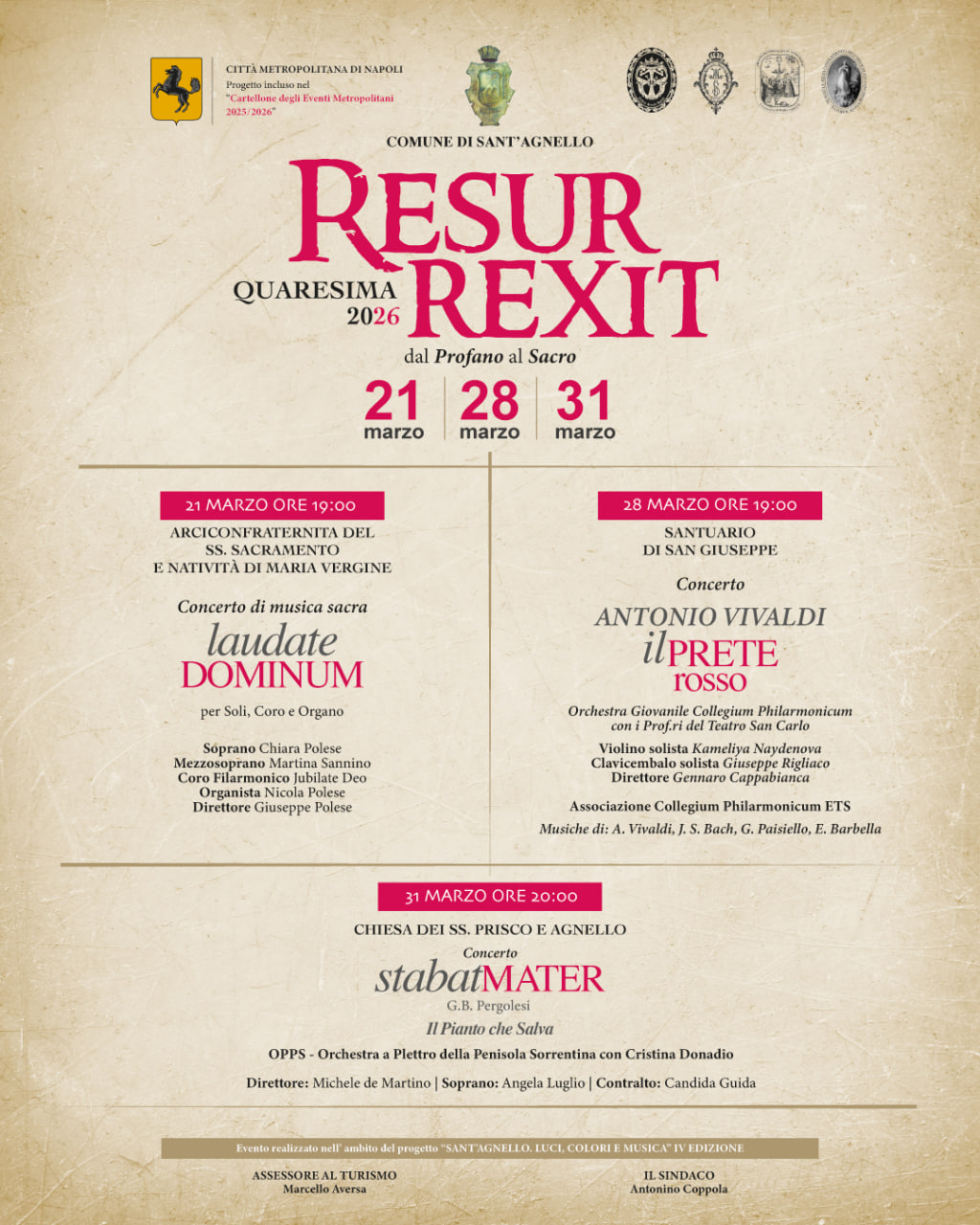 Resurrexit 2026 a Sant’Agnello: concerti ed eventi pasquali con Cristina Donadio