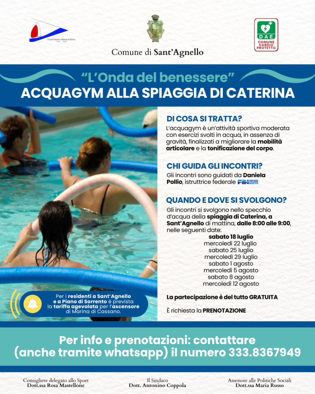 L’Onda del Benessere: acquagym gratuita alla Spiaggia di Caterina a Sant’Agnello