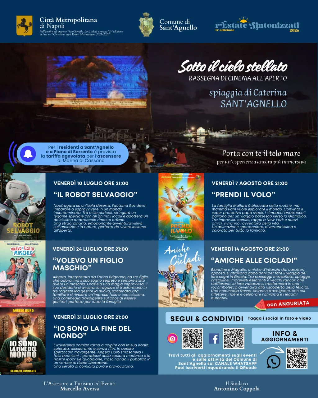 Cinema all'aperto a Sant'Agnello 2026: torna la rassegna "Sotto il cielo stellato"