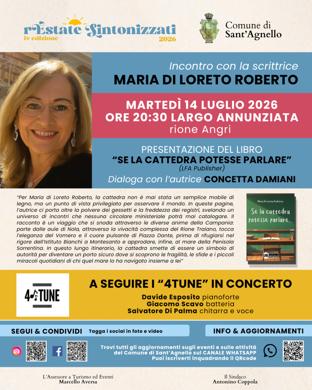 Presentazione del libro "Se la cattedra potesse parlare" e concerto dei 4Tune a Sant'Agnello